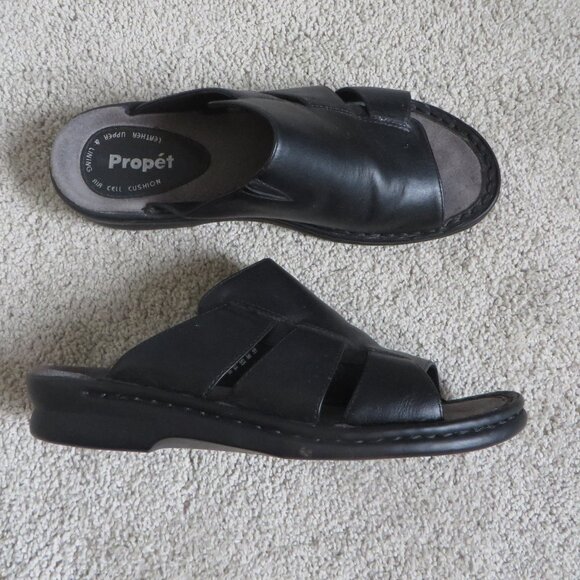 Propet womens slide sandals size 6.5 black leather #W0078 - Picture 1 of 10